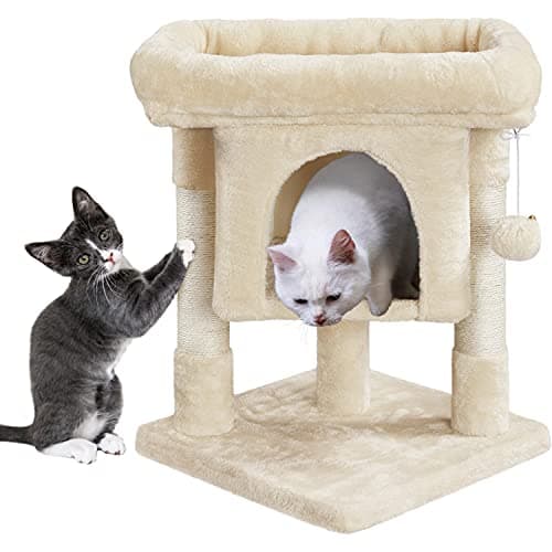 Image of Yaheetech Cat Tree Tower for Kitten Cats, Pet Standing House with Sisal-Covered Top Platform Spacious Condo Detachable Dangling Ball, Pet Activity Center, Beige