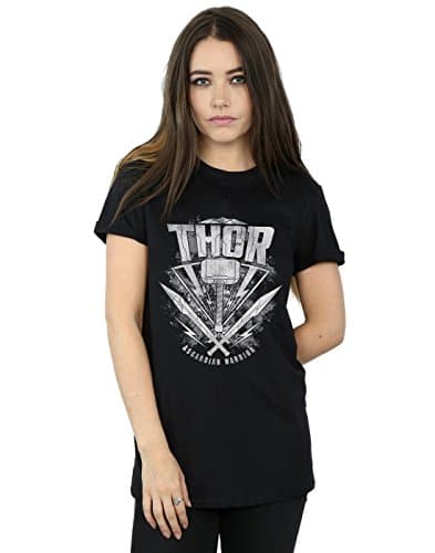 Image of Marvel Women's Thor Ragnarok Hammer Logo Boyfriend Fit T-Shirt Black Medium
