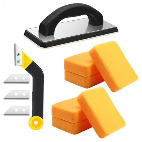 Image of Blulu 11 Pcs Grout Float Sets Include 9.5 x 4 Inch Molded Rubber Grout Float, 6 Grout Sponge, Angled Tile Grout Saw with 3 Blades Replacement, Grout Removal Tool for Masonry Stucco Drywall Concrete