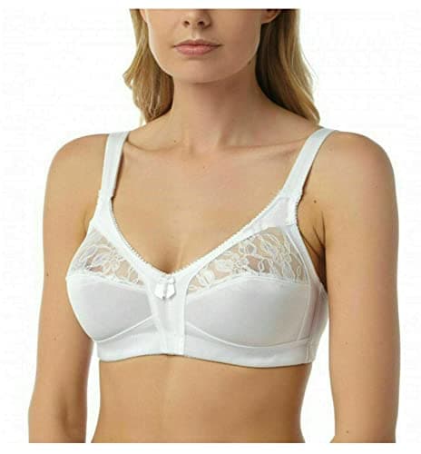 Image of KNWER CLOTHING Ladies Non Wired Firm Control Satin Lace Brassieres Soft Cup Comfortable Womens Non-Wired Extra Supportive Non Padded Underwear Everyday Bra UK (White, 40-C)