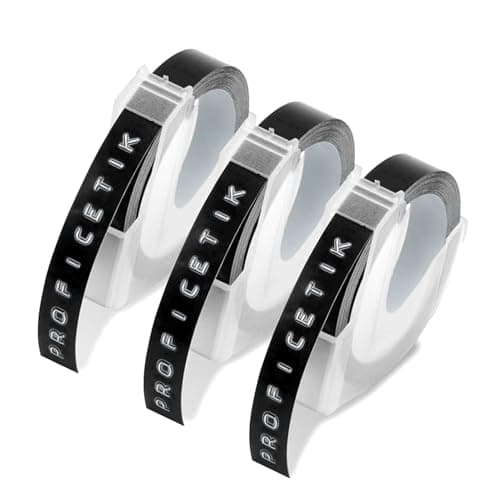 Image of PROFICETIK Embossing Tape Compatible with Dymo Omega Label Tape Black 9mm 3D Vinyl Self-Adhesive White on Black Embossing Labels Compatible with Dymo Omega Junior Embossing Label Makers, 3-Roll