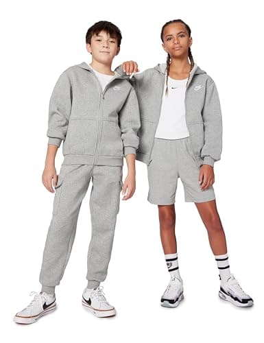 Image of NIKE FD3004-063 K NSW CLUB FLC HD FZ LS LBR Sweatshirt Unisex DK GREY HEATHER/BASE GREY/WHITE Size M