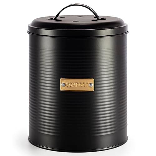 Image of Ehc Compost Bin with Lid for Kitchen Countertop, Food Composter Container Can, Galvanized Steel, 3.6 L, Black