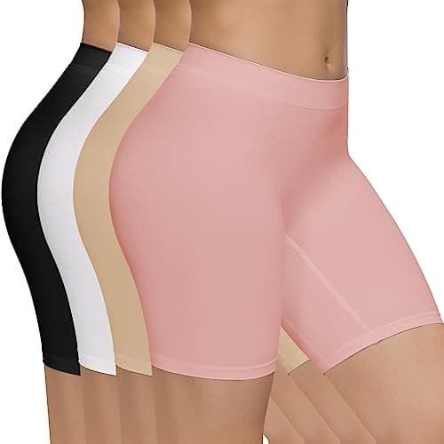Image of SIMIYA 4 Pack Womens Boxer Shorts Seamless Slip Shorts Stretchy Anti Chafing Underwear for Under Dresses(Black+white+nude+pink,L)