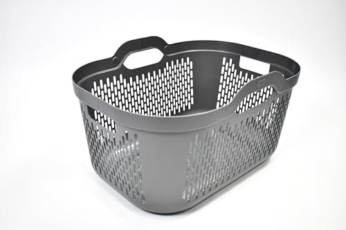 Image of Addis Signature 45L Laundry Basket with Built-In Handles, Large Plastic Washing Basket for Clothes & Family Laundry, Ventilated, Durable UK Made, Metallic Silver