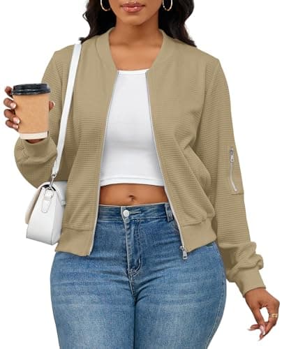 Image of PerZeal Women Casual Full Zip Up Comfy Loose Long Sleeve Sweatshirt Coat Jacket with Pockets, A Khaki, XL