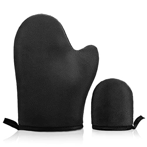 Image of Molain 2 Pack Self Tanning Mitt Face Body Double-Sided Applicator Glove With Thumb Ultra Soft Tanner Gloves Reusable Washable Tan Mitt For Lotion Mousse Summer Artifact (Black)