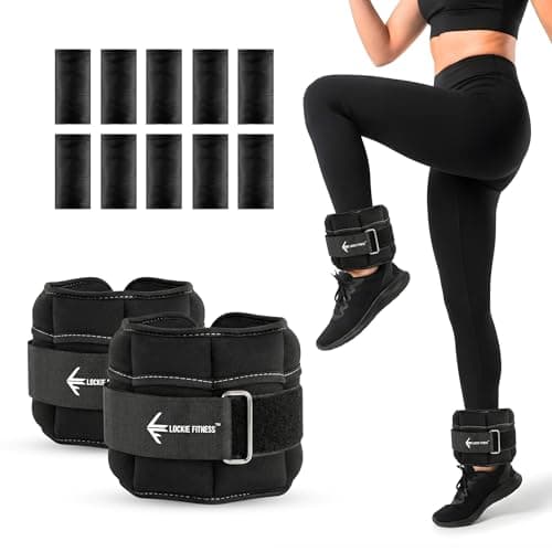 Image of Lockie Fitness Ankle Weights & Wrist Weights Pair, Adjustable 0.9-3.2 kg, Neoprene Ankle Weights Women, Men & Kids, Pilates Weights, Leg Weights, Weights for Walking, Jogging & Home Workouts (Black)