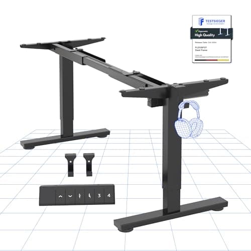 Image of FLEXISPOT CylineE Electric Standing Desk Frame with Round Legs, Height Adjustable Sit-Stand with Memory Control Panel and Anti-Collision System, Black