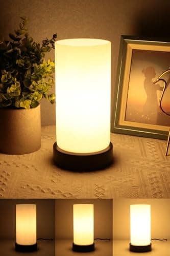 Image of HSLighting Bedside Lamp Touch Control Night Light with Black Base White Glass Shade 3-Level Dimmable LED Light Bulbs Desk Lamp Minimalist Table Lamp for Bedroom Living Room Children's Room Decor