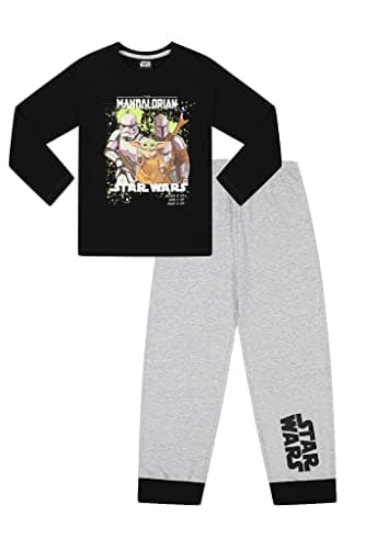 Image of Star Wars The Mandalorian Baby Yoda Long Cotton Pyjama Set (10-11 Years) Black