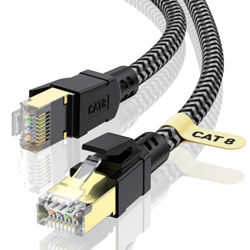 Image of CABNEER Cat 8 Ethernet Cable 5M, High-Speed Gigabit Braided RJ45 LAN Patch Cord, 40Gbps 2000Mhz, Lan Network Cable Compatible for Modem, Router, Faster than Cat7