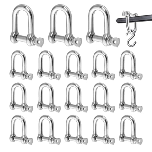 Image of M6 D Shackle Heavy Duty, 18 Pcs Stainless Steel Shackles with Screw Pins 220kg Capacity for Outdoor Rigging Sailing Camping DIY Traction Hook Accessory
