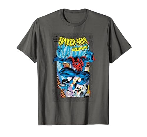 Image of Marvel Comics Spider-Man 2099 Comic Cover 90s T-Shirt, Men, Asphalt Grey, Large