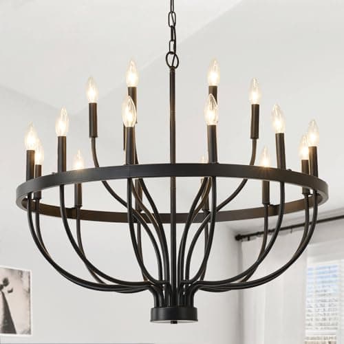 Image of HHR 18-Light Farmhouse Foyer Chandelier Entryway High Ceiling 32 Inch, Modern Black Chandelier for Dining Room, Candle Light Fixtures for Bedroom Hallway Kitchen Living Room