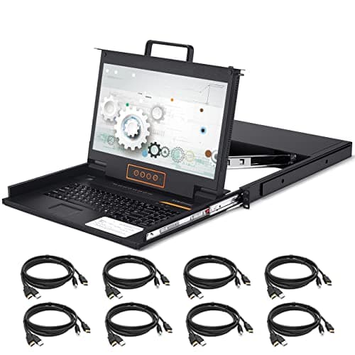 Image of 8 Port HDMI Rack Mount KVM Console 17.3-Inch 1080P with KVM Cables, Standard 1U Height KVM Switch Drawer+ Rackmount Monitor+ Keyboard+Touchpad, OSD/Hotkey/Button Switching, Fits 19'' Rack
