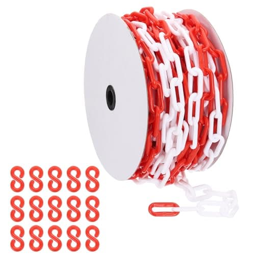 Image of PATIKIL Red/White Plastic Chain, 72 ft 8mm Safety Barrier Chain Large Plastic Chain Long for Crowd Control, Queue Line, Parking, Fence, Gate, Concert, Construction Site Decoration