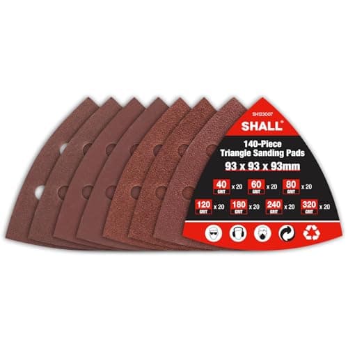 Image of SHALL 140-Piece Triangle Sanding Pads,93 x 93 x 93 mm,6-Holes triangular sandpaper, 7 Grits: 40/60/80/120/180/240/320