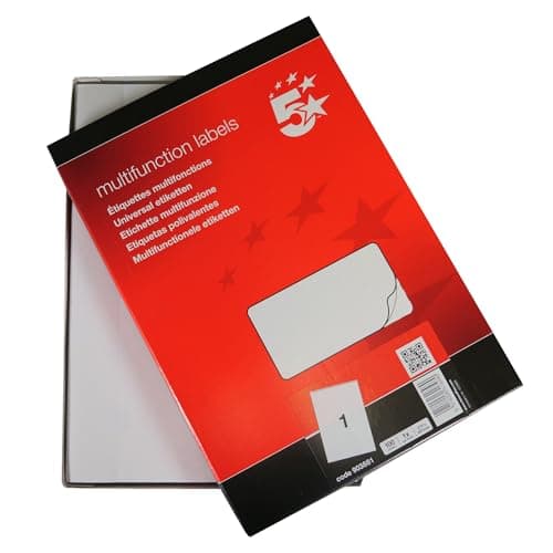 Image of 5 Star Office A4 Multipurpose Labels Full Sheet 297 x 210mm – White, Laser/Copier/Inkjet Compatible, 1 Label Per Sheet, Pack of 100