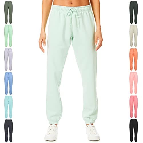 Image of Light & Shade Women's Fleece Joggers with Drawstring Waist Tapered Tracksuit Bottoms Soft Cotton Blend Sweatpants for Gym & Loungewear (Misty Jade, L)