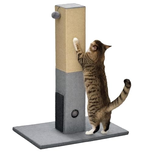 Image of PawHut Cat Tree Scratching Post for Indoor Cats 79cm Jute Scratcher Climber w/Carpet Base Dangling Toy – Grey