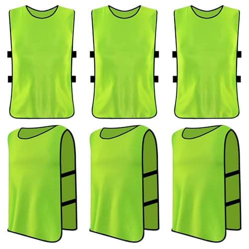 Image of 6 x Football Training Bibs, Scrimmage Training Vests Children, Sports Bibs Youth, Sports Training Mesh Bibs, Soccer Bibs, Netball Bibs Kids, Football Bibs Kids for Rugby Cricket Hockey (Green)
