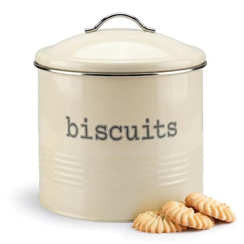 Image of Besto Biscuit Tin Airtight 4L Approx. | Round Biscuit Barrel with Stainless Steel Lid & Airtight Seal | Biscuits Tin & Jar for Storing Cookies & Rusks | Cream