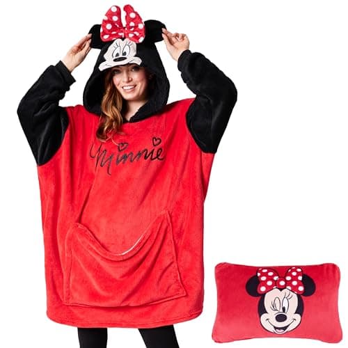 Image of Disney Stitch Blanket Hoodie - Adults 2 in 1 Oversized Fleece Hoodie Baby Yoda Minnie Mouse - Stitch Gifts (Red Minnie)