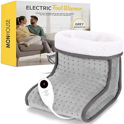 Image of MONHOUSE Electric Foot Warmer - Cold Feet Warmers for Home Use and Office Under Table Desk - Soft and Breathable Heating Pad - Relaxing Comfort Heat Therapy - Heated Foot Mat for Women & Men - Grey