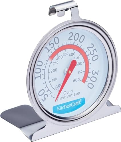 Image of KitchenCraft Oven Thermometer, Stainless Steel Over Thermometer for Fan Oven and Gas Oven, 6.5 x 8 cm, Silver