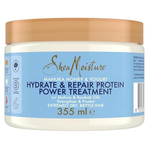 Image of SheaMoisture Manuka Honey & Yoghurt Protein Power Hair Mask – Sulphate-Free Deep Conditioner with Baobab Oils & Shea Butter – Strengthens Dry, Brittle Hair, Reduces Breakage & Adds Curl Shine 227 ml