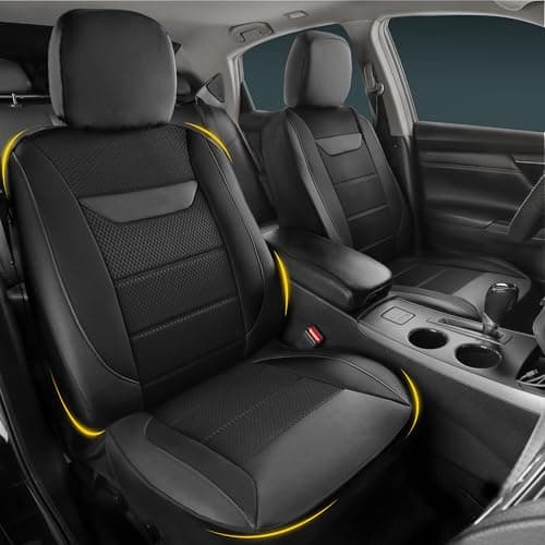 Image of kingphenix 2 Pack Front Memory Foam Leather Car Seat Covers, Breathable 4D Mesh, Easy Install Automotive Seat Protectors, Airbag Compatible, Universal Fit for Cars, Trucks, Vans, SUV - Black