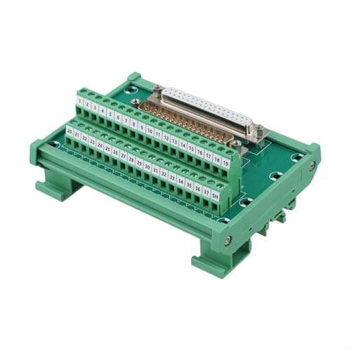 Image of ComfyHarbor DB37 DIN Rail Interface Module Terminal Block, 1A 100V D-Sub 37-Pin, For BREAKOUT Board For 16-26 AWG Wire, Industrial Control Panel Wiring, Green