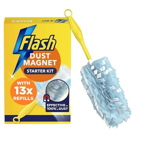 Image of Flash Duster Dust Magnet Starter Kit (1 Handle + 13 Refills), Trap & Lock Away Dirt & Hair in No Time