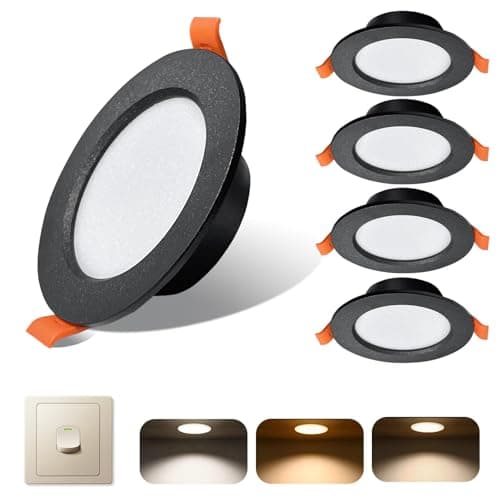 Image of Sweier Ultra Slim 7W LED Recessed Ceiling Lights, 3 Adjustable Colors (/6000K/3000K/4000K) 600LM IP44, Wall Switch Adjustable,Black Downlight for Bathroom/Kitchen, Cutout 90-105mm