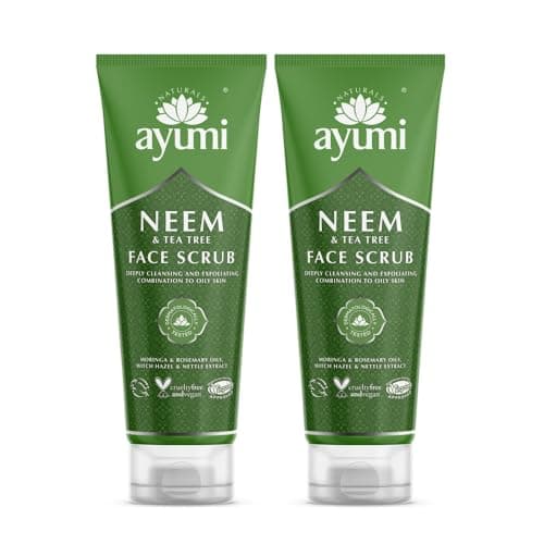 Image of Ayumi Neem Face Scrub for Acne Treatment | Oily Skin Face Scrub with Witch Hazel | Exfoliating Scrub with Tea Tree Oil | Hydrating Scrub with Moringa Oil | Women & Mens FaceScrub | 2x 125ML