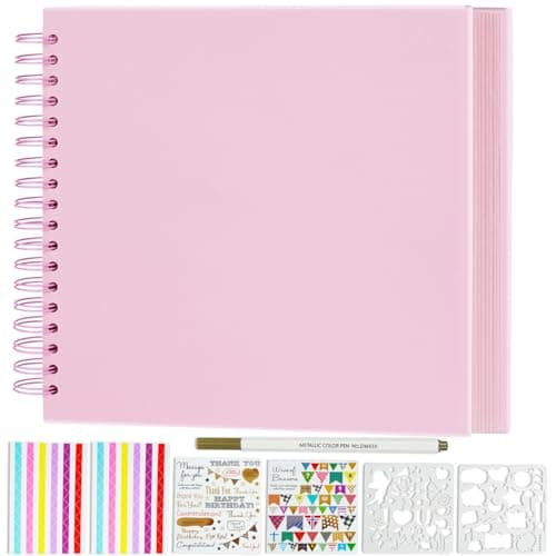 Image of Miaikoe DIY Scrapbook Album 20.5x20.5 cm Hardcover Kraft Blank Paper Scrap Book with 20 Sheets Memory Book for Family Wedding Photography Anniversary (Pink)