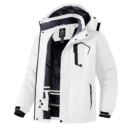 Image of Wantdo Men's Mountain Ski Jacket Waterproof Winter Coat Hooded Windbreaker Warm Snowboarding Jacket Windproof Outdoor Jacket White M