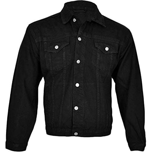 Image of MyShoeStore Mens Denim Jacket Trucker Classic Bomber Jeans Biker Causal Vintage Workwear Tough Heavy Duty Western Style Stonewash Work Wear Coat (Black/L)