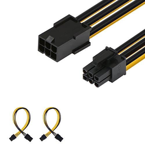 Image of J&D 6 Pin PCIe M/F Power Extension Cable (2 Pack), Male to Female Cable, 10 inch, Black
