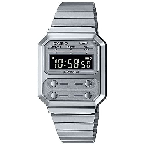Image of Casio Unisex 33.00mm Quartz Watch with Silver Digital dial and Silver Metal Bracelet Strap A100WE-7BEF