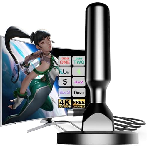 Image of Indoor TV Aerial with Magnetic Base Digital TV Aerial Indoor for Smart TV Compatible with All Televisions Supports 4K 1080P Compact 5 x 12cm Design 5m Coaxial Cable