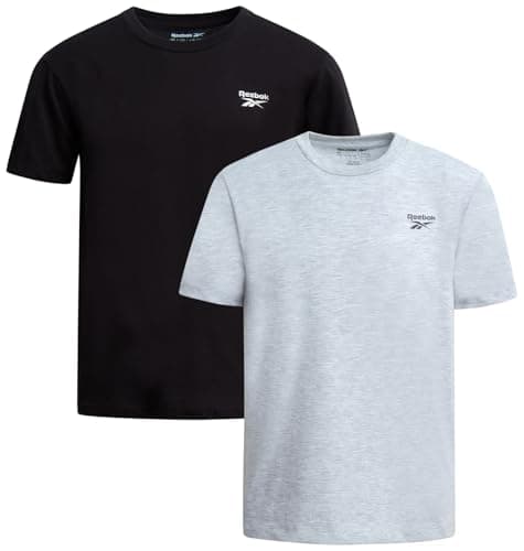 Image of Reebok Boys Shirts - 2 Pack Short Sleeve T-Shirt with Logo Cotton for Boys - Summer Clothing T-Shirts for School and Play, Light grey mottled / black, 12