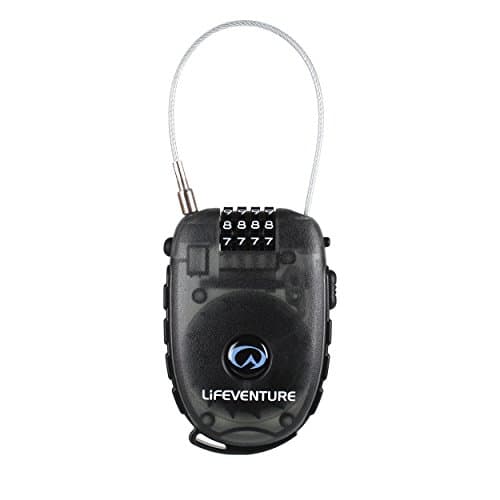 Image of Lifeventure Luggage Cable-Lock with 90cm Retractable Steel Cable Shackle Mini 4 Digit Code Combination Lock for Suitcases, Bike, Ski, Snowboard, Pushchair and Stroller,Black