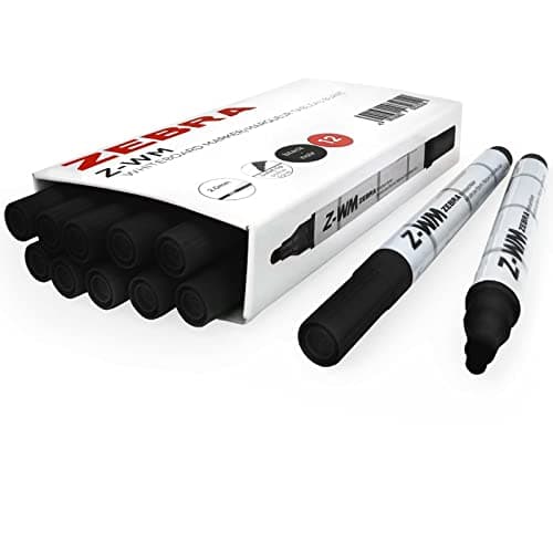 Image of Zebra Z-WM Whiteboard Marker Pen - Bullet Tip - 2.0mm - Black - Pack of 12