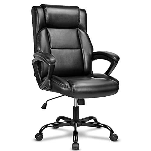 Image of BASETBL Executive Office Chair, High Back Ergonomic Chairs with Padded Cushion, Heavy Duty PU Leather Chairs Height Adjustable and Soft Armrest Reinforced Comfortable Business Work Desk Chair - Black