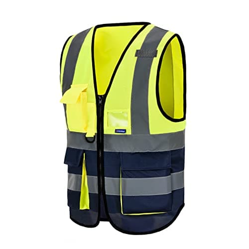Image of 6XL 7XL 8XL high viz Zipper Front High Visibility vest Hi Vis Executive Vest Waistcoat with Phone & ID Pockets