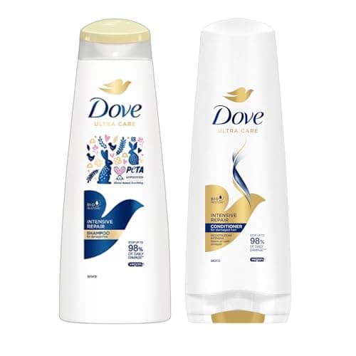 Image of Dove Ultra Care Intensive Repair Shampoo 400ml & Conditioner 350ml Set – For Damaged Hair – Bio-Restore System – Vegan & PETA Approved – Up to 98% Damage Repair – 2-Pack Haircare Bundle