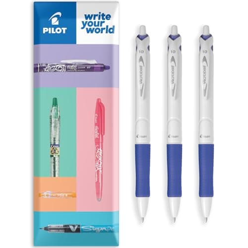 Image of PILOT Acroball Pure White Retractable Ballpoint Pen - Begreen Range 79% Recycled - Pack of 3 Pens - Medium 1.0mm Nib - In Envelope Gift Packaging - Ideal for Writing, School, Home, Office. (Blue)