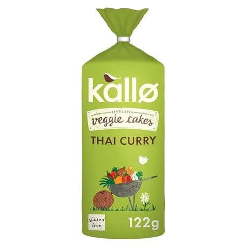 Image of Kallo Thai Curry Veggie Cakes, Lentil & Pea Puffed Crackers Made From Plants, Coconut Curry, Low Fat Healthy Snacks, Vegetarian Friendly, Gluten Free, No Artificial Flavours, Single Pack 1 x 122 g
